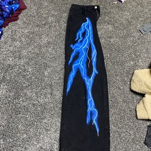 blue lightning black jeans wide leg size large (8-10)